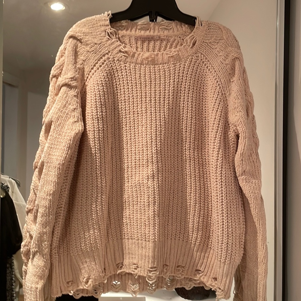 Never worn cream sweater, braided sleeves, crotchety bottom & neck line.